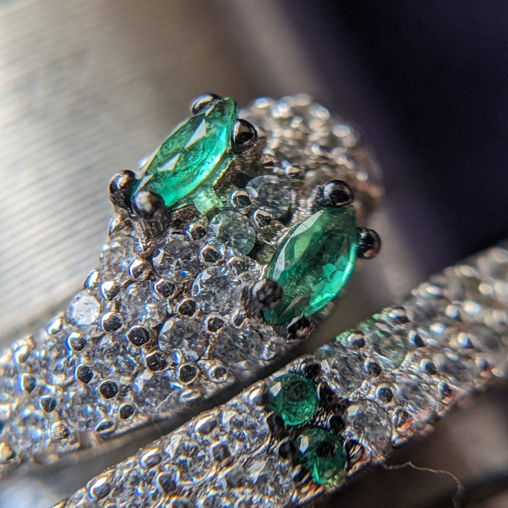 Emerald Accent Silver Snake Ring - Modern Women Jewelry - Picture 7 of 9